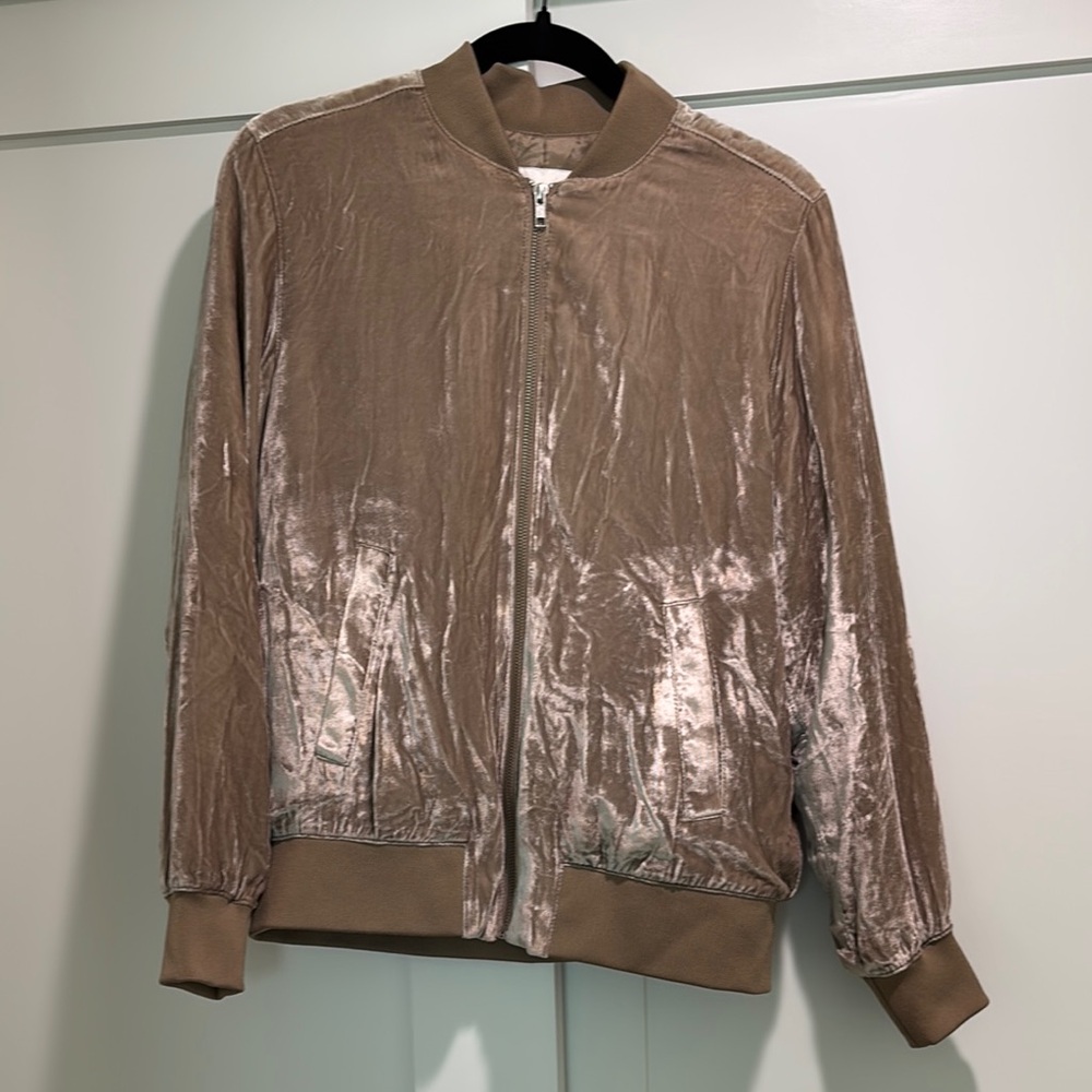Madewell Champagne Color Velour Bomber Jacket Size S